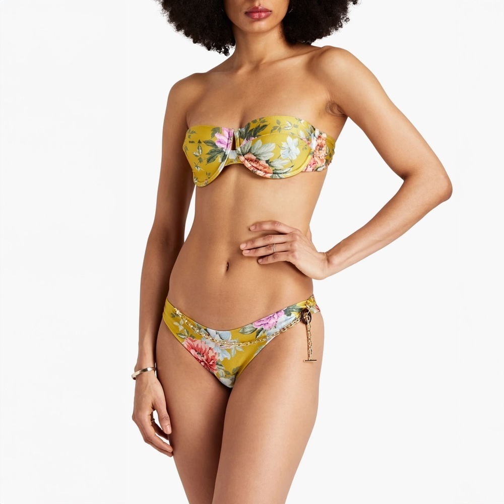 NWT - Zimmermann - Floral Bikini Set - Bandeau Top + Bikini Bottoms - Mustard